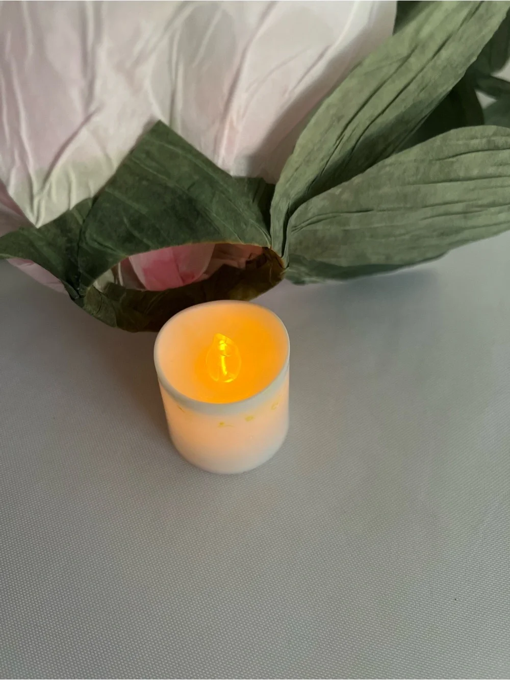 LED Votive cover. Soft Pink Paper Peony Floral Accent. All occasions and gifts.
